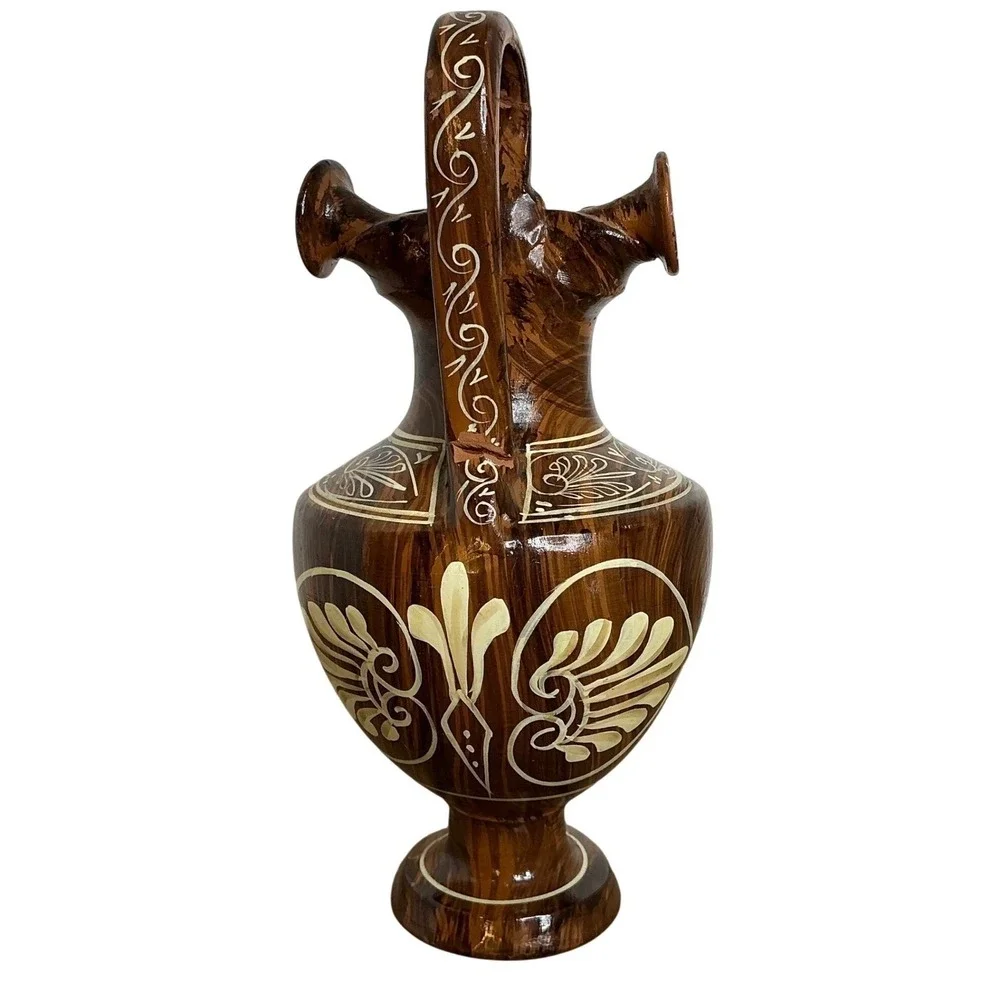 Vintage Greek Hand Painted Pottery Ewer‎ Jug Signed Mid Century MCM Decor